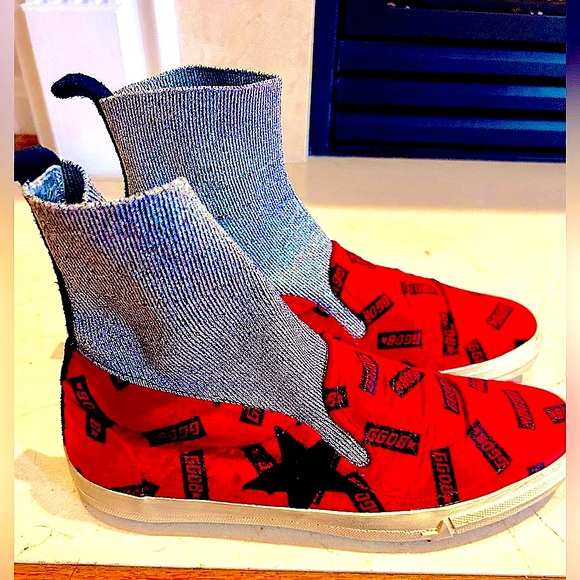 GOLDEN GOOSE DELUXE Red Velvet Pull On Socks Sneakers Size 8 fits 7.5 also - Picture 2 of 13